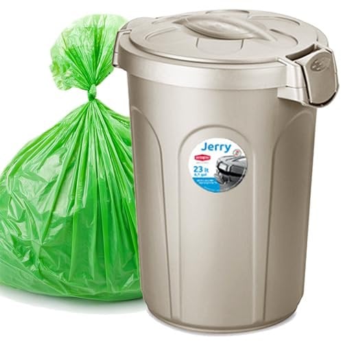 Home Centre Indoor Outdoor Clip On Locking Lid Brown/Grey 8-23-46 Litre Plastic Waterproof Waste Bin Garden Office Kitchen Home Dustbin Sturdy Heavy Duty Rubbish Recycle Sortation (Beige 23 Litre)