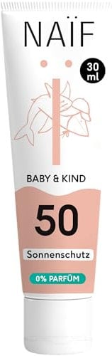 Naïf Sonnencreme auf mineralischer Basis - für Baby & Kind - LSF 50-0% Parfüm - Creme ohne Octocrylene - UVA und UVB Schutz - Wasserresistent - Dermatologisch Getestet - Ohne Mikroplastik - 30ML