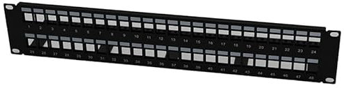 Panneau de brassage réseau vierge 48 ports UTP monté en rack 48,3 cm 2U avec bras arrière de gestion des câbles
