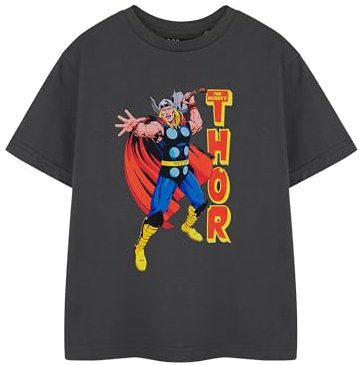 Marvel Thor Kinder Kurzarm Anthrazit T-Shirt | Superhelden-Grafik-T-Shirt für Kinder | Kurzarm-T-Shirt mit ikonischem Hammer-Design | Avengers Kinderbekleidung | Film-Merchandise-Geschenk