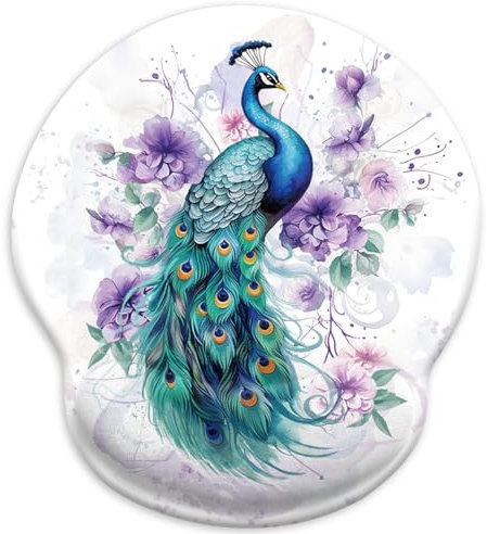 Blusabaca Mouse Pad with Wrist Rest, Peacock Ergonomic Mouse Pads Wrist Support for Desk, Cute Gaming Mousepad for Wireless Mouse Laptop Computer Work Home Desk Accessories Office Supplies Decor