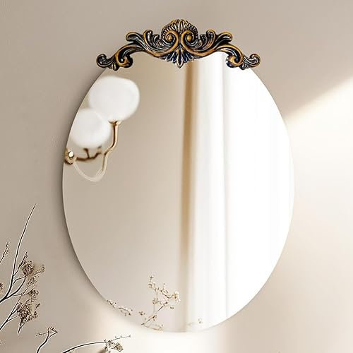 Artloge Specchio Barocco da Parete Ingresso: 3D Motivi Rilievo Specchio Decorativo Bagno 70x90cm Ovale Specchio Vintage Decorazione per casa d'arte Corridoio Entrata Soggiorno Camera da Letto