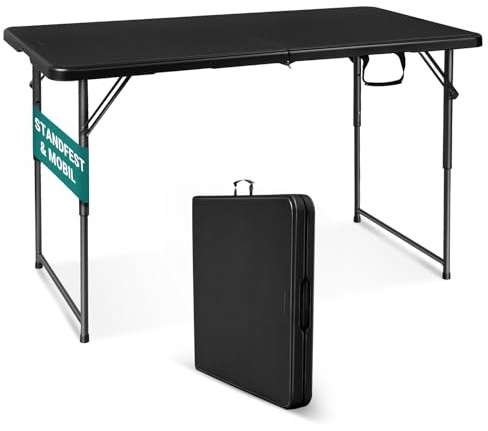 Byliable Klapptisch 120 cm tragbar höhenverstellbar Schwarz | Campingtisch Gartentisch Esstisch Partytisch klappbar faltbar Outdoor Indoor