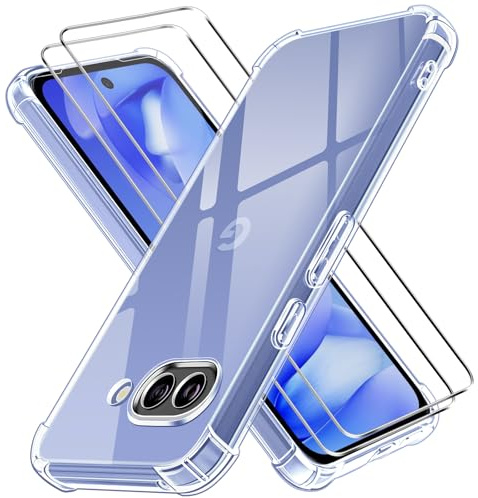 ivoler Klar Hülle für Google Pixel 9A, 1 Handyhülle mit 2 Stück Panzer Schutz Glas, Transparent Stoßfest Schutzhülle Dünne Weiche TPU Silikon Durchsichtige Kratzfest Case