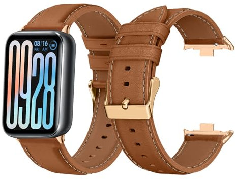 LanQii Leder Armband Kompatibel mit Xiaomi Mi Band 9 Pro/Xiaomi Mi Band 8 Pro, Weiches Leder Ersatzarmband, Damen und Herren Uhrenarmband für Xiaomi Smart Band 9 Pro/Xiaomi Smart Band 8 Pro, Braun