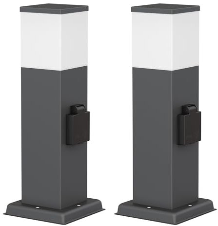 ledscom.de 2 Stück Pollerleuchte POLLY für außen, 35cm, anthrazit, Steckdose, inkl. G9 Leuchtmittel, 596lm, weiß