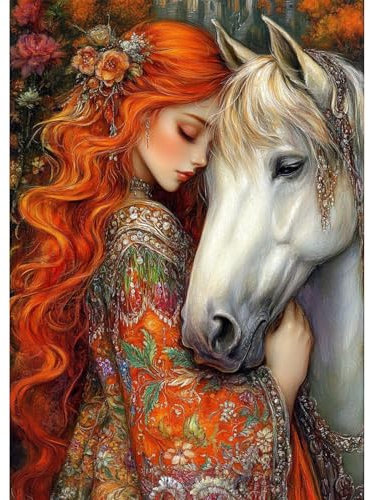 QENSPE Pittura Diamante Bellezza e Cavallo, Diamond Painting Kit per Adulti, 5D DIY Rotondo Cristallo Art Ricamo Kit Completo, Arte Artigianato Parete da Letto Decor 30x40cm