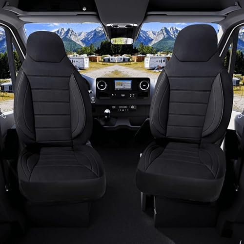 Auto Interieur Meester Sitzbezüge passend Kompatibel FIAT Ducato Wohnmobil 2-teiliges Set für Fahrer & Beifahrer mit Armlehnenbezügen,kompatibel mit Pössl, Knaus, Adria, Carthago u.a Schwarz