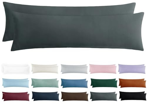 Tifschlaf Seitenschläferkissen Bezug 40 x 145 - Kissenbezug 40x145 Seitenschläfer Kopfkissenbezug 2er Set Anthrazit mit Reißverschluss aus Mikrofaser Weich, 145x40 cm Grau Pillow Case