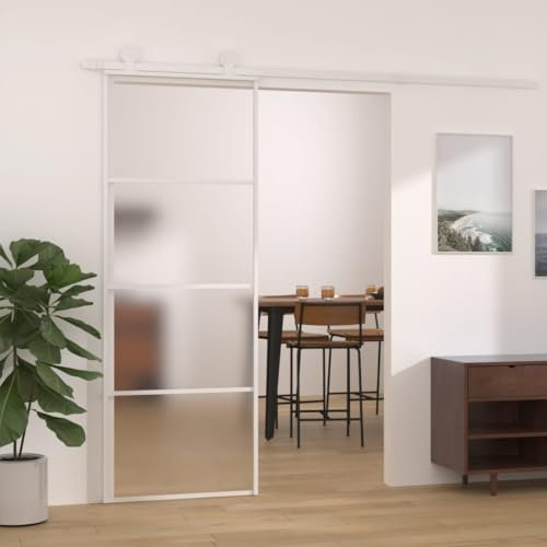 LLEZKBR Hardware,Building Materials,Doors,Home Doors,Sliding Door Frosted ESG Glass and Aluminium 76x205 cm White