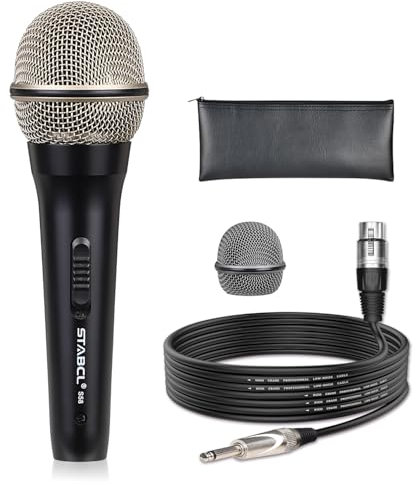 STABCL Professional Wired Microphone for Karaoke Singing, Metal Vocal Dynamic Microphone XLR with 13.12ft Audio Cable and ON/Off Switch, Corded Microphone for Speaker, Karaoke Machine, Dj