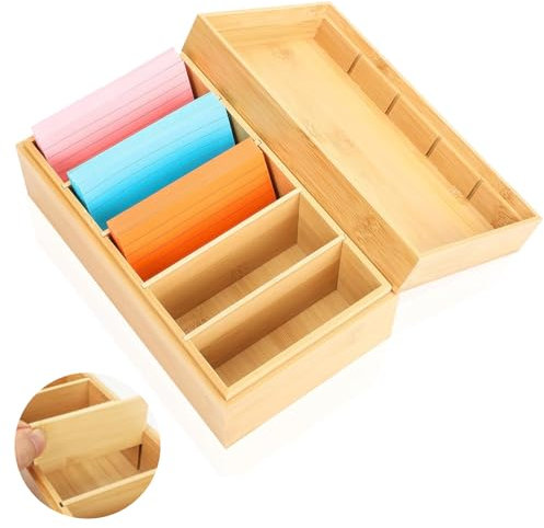 A7 Karteikarten Box Karteikasten Holz mit Deckel 22cm*12.6cm*9cm Karteikarten Holz Vokabelbox Lernkarteibox Holz für Büro Schulen und Heim (Karteikarten Nicht im Enthalten)