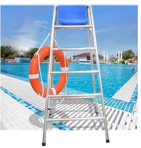 TYHAYJYK 47,2 Zoll/59 Zoll/71 Zoll hoher Rettungsschwimmerstuhl für Pool, tragbarer Barhocker aus Edelstahl 304 für den Außenbereich, Rettungsschwimmerstühle für See und Strand, mit Bequeme