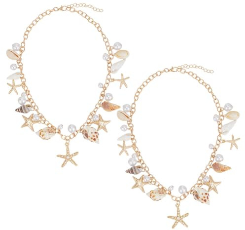 UNICRAFTALE Collier de Plage D'Été pour Femme Collier Épais en Coquillage Collier en Coquillage Collier en Étoile de Mer Collier en Coquillage et Perles Bijoux de Plage D'Été