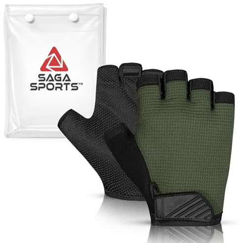 SAGA SPORTS Kids Cycling Gloves, Half Fingerless Anti-Slip Bike Gloves for Boys & Girls | Kids Motorbike Gloves Non-Slip MTB, BMX (Green, X-Large [10-12])