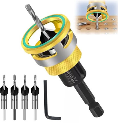 Lot de 6 Forets à Bois Avec Butée de Profondeur, Fraises à Foret Avec Tige Hexagonale 1/4, Alésage Précis, Choix Pour le travail du Bois Pour les Bricoleurs (4 Tailles)