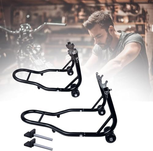 LZQ 2er Motorrad ständer Set Vorne hinten, Montageständer motorrad Motorrad Montageständer mit Rollen Motorradheber, Schwarz
