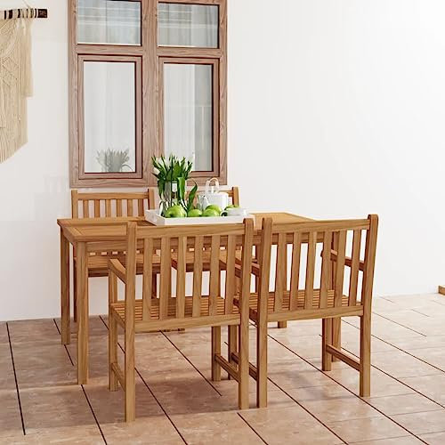 Emmtore 5-TLG. Garten-Essgruppe Massivholz Teak, Gartenmöbel Sitzgruppe Gartengarnitur Sitzgarnitur Gartenset Gartenstuhl Stühle Tisch Gartentisch Holzstuhl Holztisch 4X Sessel + Tisch