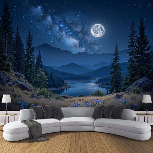 DACRWEKZ Fantasy Theme Beautiful Starry Sky Wallpaper for Walls 3D Silk Cloth Fabric Modern Living Room Sofa TV Background Wall Papers Home Decor Dark Blue 450 x 315 cm