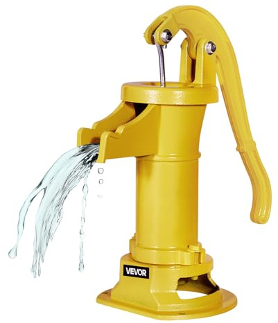 VEVOR Pompa Manuale per Pozzo, Sollevamento Massimo di 7,6 m, Pompa Manuale per Acqua in Ghisa Antica, Attacco NPT, Facile Installazione, Vecchio Stile per Giardino Esterno, Stagno, Giallo