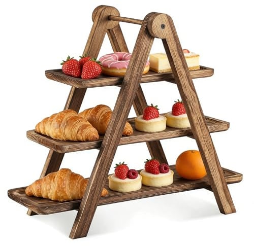 YuLiMirich Holz Etagere 44x42x17cm Etagere Groß mit 3 Etagen Buffet Ständer Klappbares Servierständer Cupcake Tortenständer für Muffin Snacks Serviergestell Kuchen