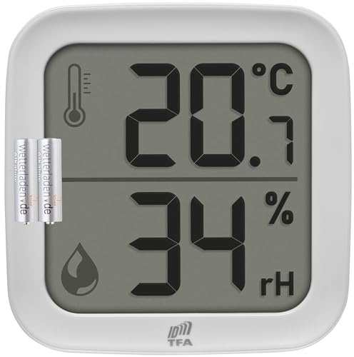 TFA.me Thermo Hygro Sender ID-A0 INDOOR TFA 30.3908 große Displayanzeige Temperatur Luftfeuchte (Weiß mit Batterien)
