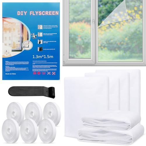 LTANQIN 6Stk Fliegengitter Fenster, Insektenschutz mit Klettband 130x150cm | Selbstklebend Insektenschutz Fenster, Fliegennetz Zuschneidbar, Schützen die Familie vor Insekten