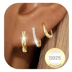 Halora 3 Paare Creolen Silber Set 14K Vergoldete Ohrringe für Damen | Hypoallergen Ohrringe Silber Gold Creolen Stacks Leichte Ohrringe Hoops Schmuck Geschenke für Mädchen