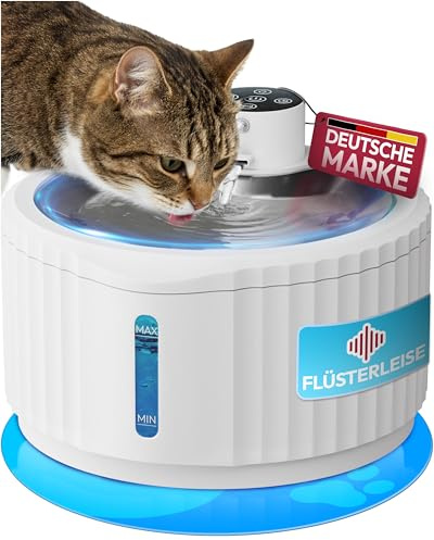 Miaura® Katzenbrunnen kabellos und super leise - Trinkbrunnen für Katze 2.8L Kapazität - Katzen Trinkbrunnen mit Bewegungsmelder - Katzentrinkbrunnen mit exzellenter Akkulaufzeit - Cat Fountain
