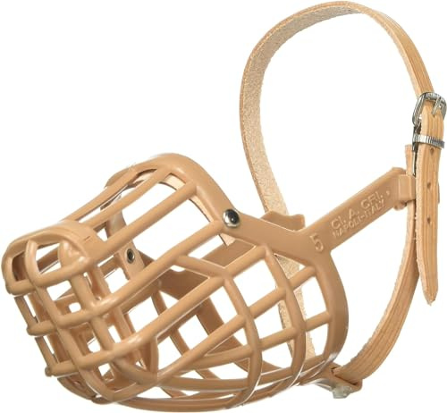 OmniPet Leather Brothers Italian Basket Dog Muzzle, Adjustable Secure Fit, Comfortable Design, Training and Safety, Averts Biting, Prevents Chewing and Scavenging, Perfect for Grooming - Tan, Size 9