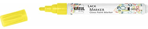 KREUL 47035 - Lackmalstift medium neongelb, mit Rundspitze Strichstärke 2 - 4 mm zum Gestalten, Beschriften und Verzieren von kleinen, originellen Geschenken, Karten, uvm.