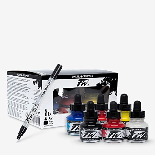 WF Daler Rowney - FW Acrylic Inks - Primary Set of 6 Colours