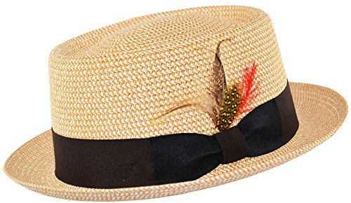 Straw Style Pork Pie HAT with Feather - Natural 59CM