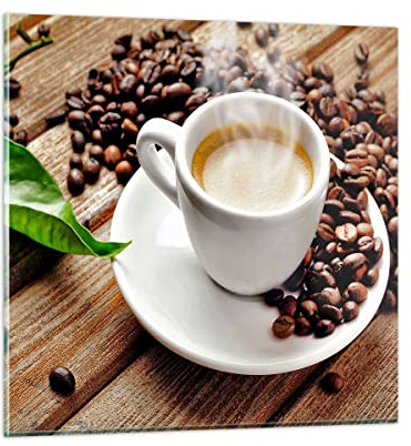 ARTTOR Bilder auf Glas 30x30cm Wandbild Glasdruck Küche - 2546 | Kaffee Tasse Espresso Klein Modern Dekoration Wohnzimmer Schlafzimmer Küche Wanddeko Kunstdruck Art Wall Decor ARTTOR
