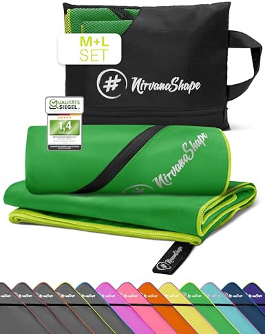 NirvanaShape Mikrofaser Handtuch, Microfaser Handtücher leicht, kompakt als Sauna-Handtuch, Badetuch, Strandtuch, Sporthandtuch, 2er Set L+M 140 x 70 + 120 x 60 cm