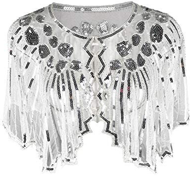 Runyue Damen Pailletten Jacke Kurze Bolero Shrug Hochzeit Elegante Blazer Weiß Eine Größe