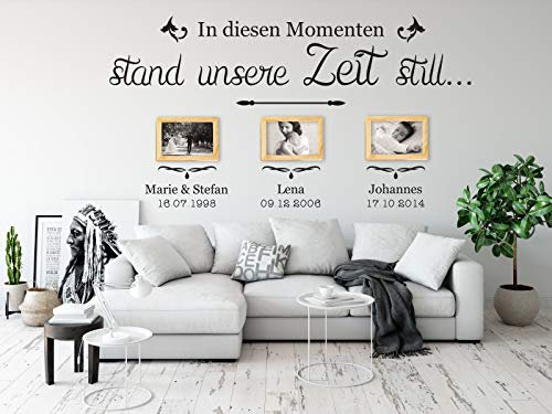 tjapalo® a34 Wandtattoo Momente Wandsticker Wandaufkleber Wohnzimmer In diesen Momenten stand unsere Zeit still mit 3 Wunschdaten, Größe: B130xH53cm, Farbe: schwarz