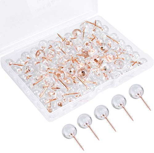Fodlon Pinnadeln, Pinnwandnadeln 100 pcs Pins Stecknadeln mit Kopf Pin für Weltkarte Pinnwand Kork Korkwand Landkarte Nähen Zubehör Korkplatte Weltkarte Kork mit Kunststoffbox, Roségold