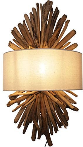 GURU SHOP Wandlampe/Wandleuchte/Wandleuchte, in Bali Handgefertigt aus Naturmaterial, Treibholz, Baumwolle - Modell Marika, 75x40x20 cm