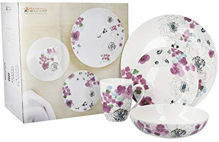 Maxwell & Williams FX0311 Viola 16 Piece Dinner Set in Gift Box, Porcelain, White, Service for 4