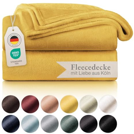 Blumtal Kuscheldecke flauschig - OEKO-TEX zertifizierte Fleecedecke 130x150 cm - Wohndecke 130x150 cm - Decke Couch als Wohn- & Kuscheldecke - Flauschdecke/Wohn-+&+Kuscheldecken/Wohnzimmerdecke - Gelb