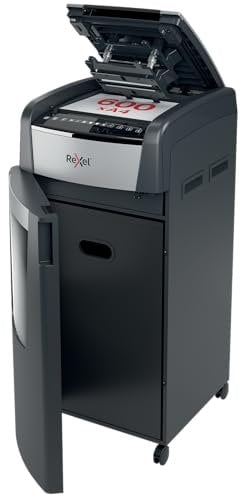 Rexel Optimum AutoFeed+ 600 X Automatischer Aktenvernichter, 600 Blatt automatisch, Sicherheitsstufe P4, Partikelschnitt, für große Büros, 110 Liter Abfallbehälter, mit Lenkrollen, 2020600XEU