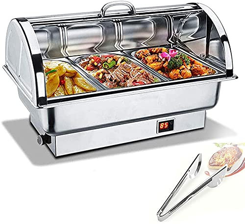 MNSSRN Stainless Steel Buffet Stove Electric Heating, Electric Food Warmer for Parties And Buffets, Hot Pot, 9 Liters Temperature Adjustable (35-80°) Warmer,1/3,9L