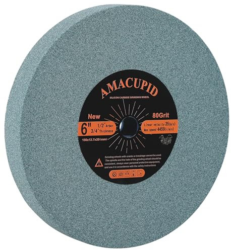 AmaCupid Bench Grinding Wheel 6 inch, Green Silicon Carbide Abrasive. For Sharpening Carbide Tools, Products of Non-Metallic Materials. 1/2 Arbor, 3/4 Thickness, 80 Grit