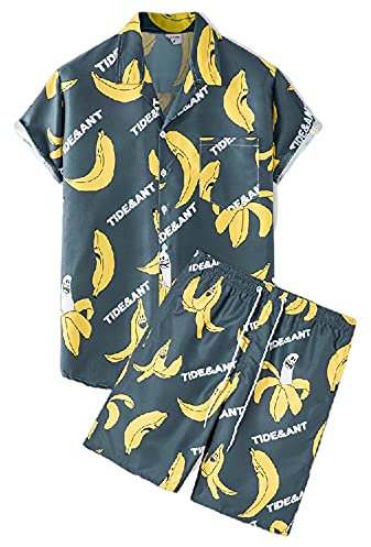 Strand Set Herren Sommer V-Ausschnitt Taschen Shirt Herren Kurzarm Atmungsaktiv Knopfleiste Schnürung Herren Set Mode Trend Druck Herren Shirts Shorts