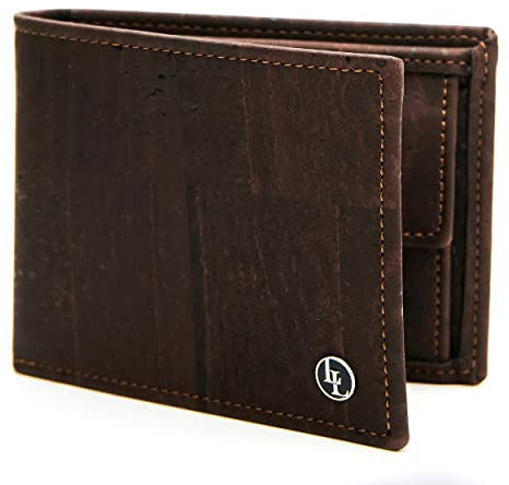 Locklair Sleek Wallet aus veganem Korkleder, Männer Geldbörse mit RFID-Schutz, Herren Portemonnaie Kork, Geldbeutel vegan und nachhaltig (Dunkelbraun)