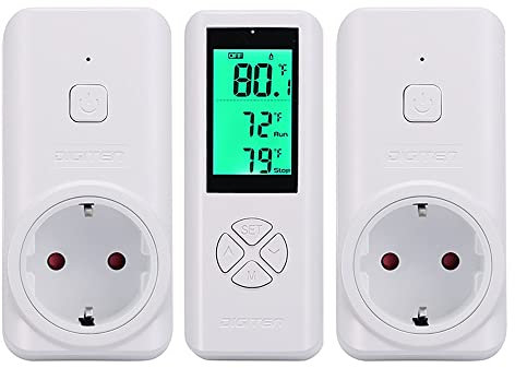 Kabelloser Temperaturregler, Fernbedienung erkennt Temperatur, digitaler Plug-in-Thermostatauslass eingebauter Temperatursensor, Heizung & Kühlung für Klimaanlagen, Ventilatoren, Heizungen Weiß