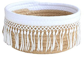 CVPDI Quasten-Aufbewahrungskorb, kleiner Baumwollseil, gewebter Korb, Boho-Aufbewahrungskorb für Schreibtisch, Schlafzimmer, Wohnzimmer, Badezimmer, Heimdekoration