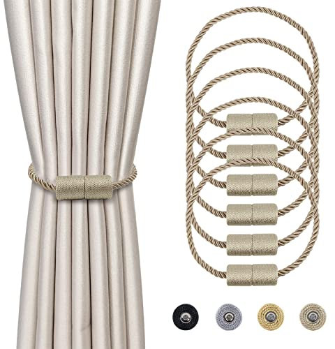 Dalababa 6 Stück Magnetische Vorhang Raffhalter, Gardinenhalter Raffhalter für Vorhänge, Vorhangschnalle Vorhang Halter Zubehör für Haus Dekoration, Beige