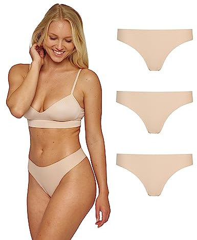 Snocks Tanga Damen Microfaser (3er Pack) - String Damen Klassisches Design - Angenehmes Tragegefühl ohne Einschneiden - Unsichtbare Unterwäsche im Alltag - Nude - XS